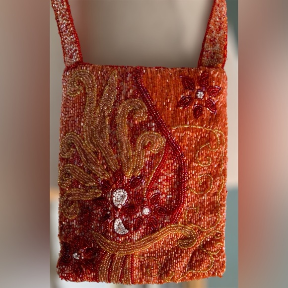 Cache' Multicolored Orange, Red, Gold, & White Beaded Shoulder Bag - Picture 4 of 13